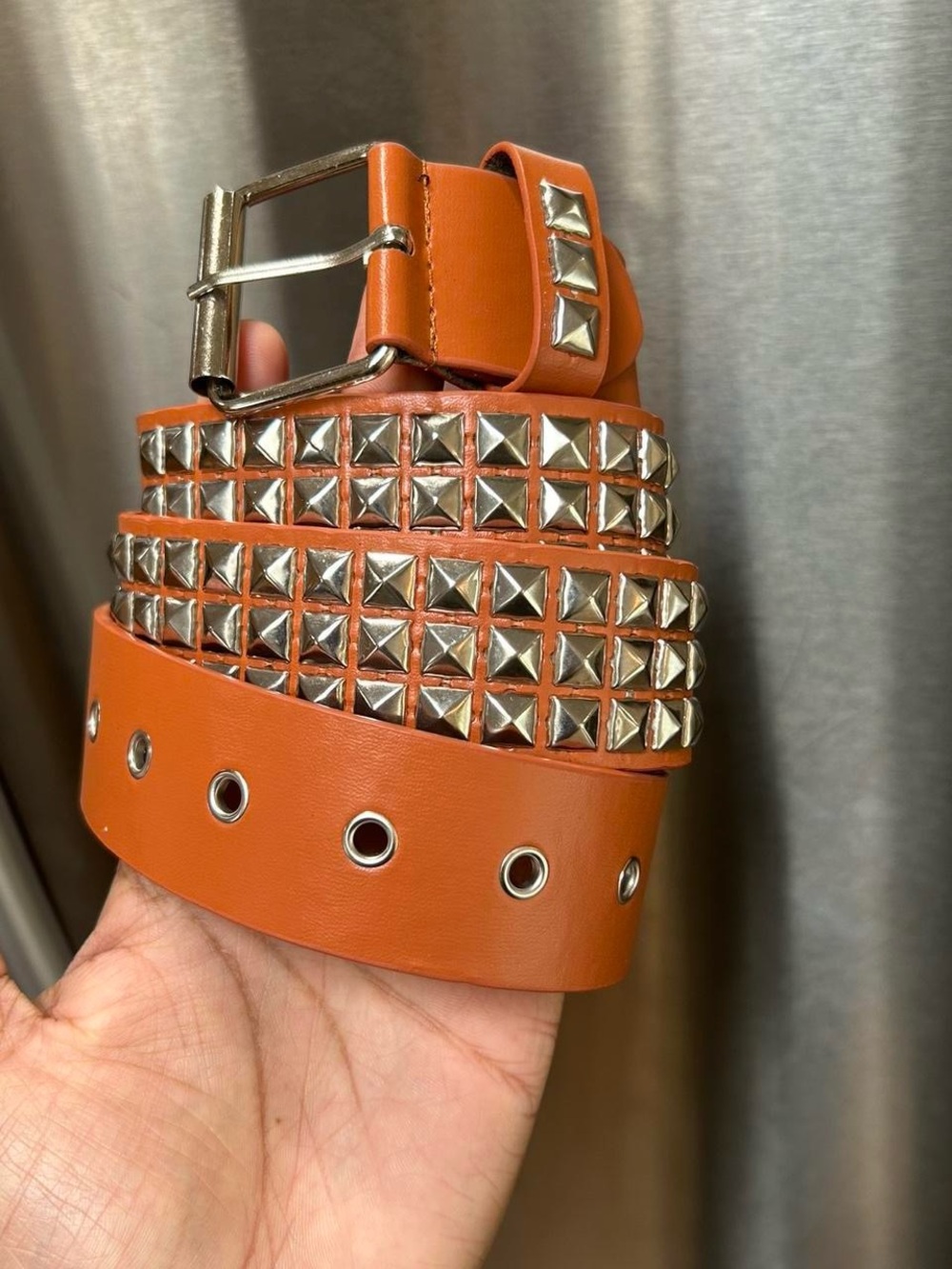 Studded faux leather belt , Gothic Four Square Pyramid Rivet